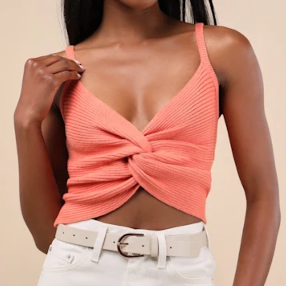 Lulu’s Coral Twist-Front Knit Tank Top